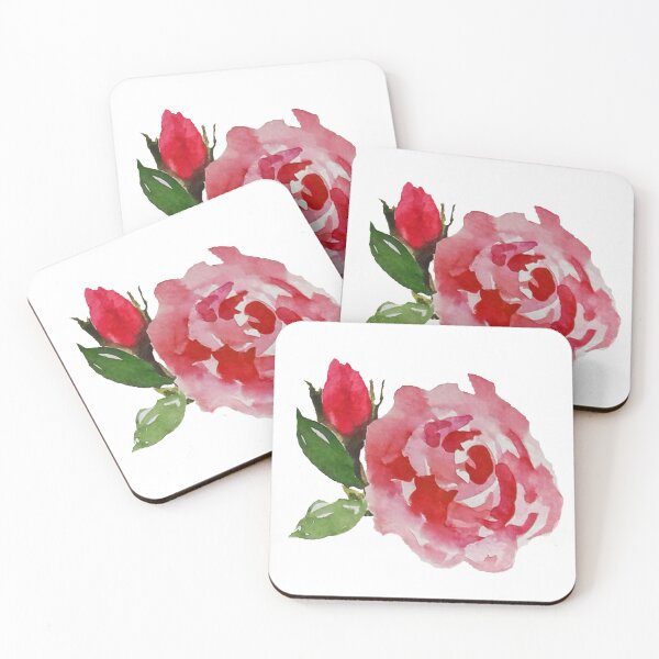 Item preview, Hand painted watercolor pink rose and bud designed and sold by wildseadesign.