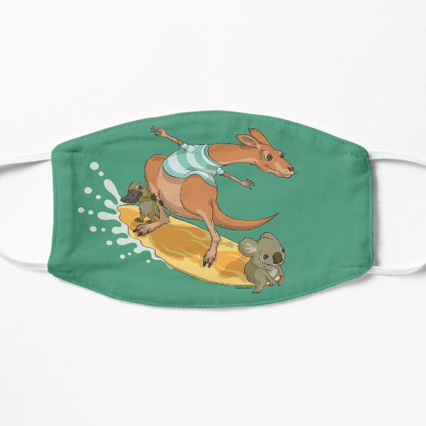 Surfing kangaroo and friends Flat Mask