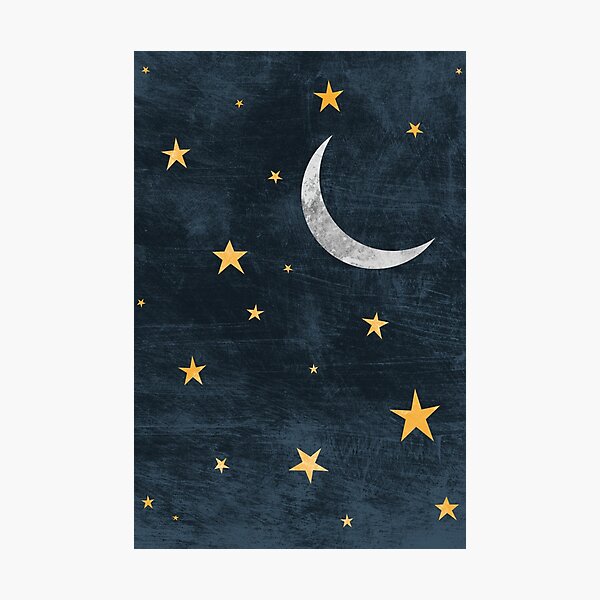 Item preview, Crescent Moon in the Night Sky with Gold Stars designed and sold by Mimi-Design.