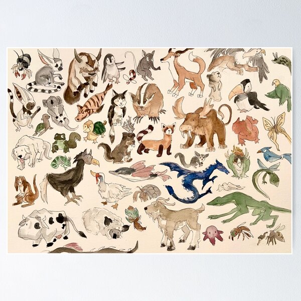Avatar Animals print in watercolor, Avatar the Last Airbender show 