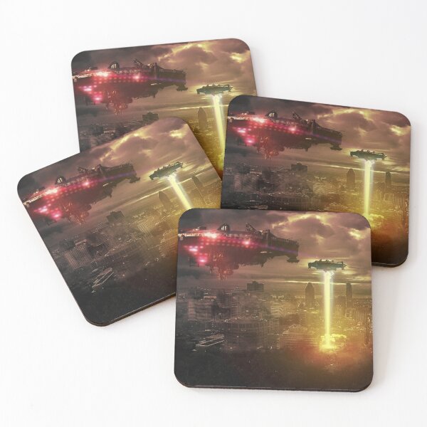 Item preview, Colorful UFO Spaceships Over City designed and sold by mydesignsbylar.