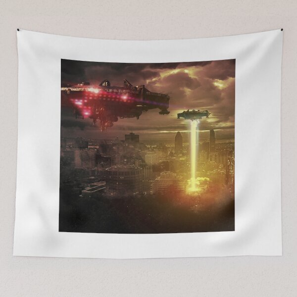 Item preview, Colorful UFO Spaceships Over City designed and sold by mydesignsbylar.
