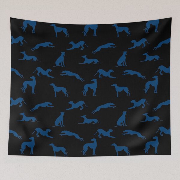 Artikelvorschau, Windhund-Silhouetten - 003A6F auf Schwarz entworfen und verkauft von GreytGraphicals.