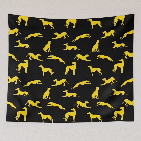 Item preview, Greyhound Silhouettes - Yellow FFDC00 on Black designed and sold by GreytGraphicals.