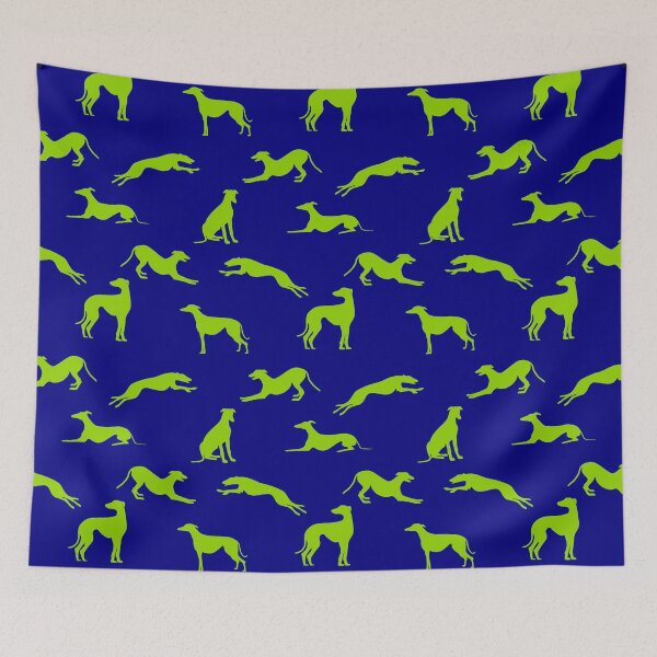 Artikelvorschau, Windhund Silhouetten 93D300 auf blau entworfen und verkauft von GreytGraphicals.