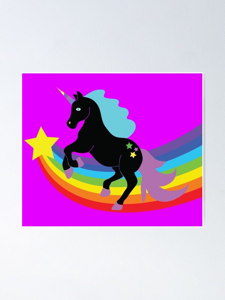 Schwarzes Einhorn Mit Regenbogen Und Sternen Poster Von Rlguieb Redbubble