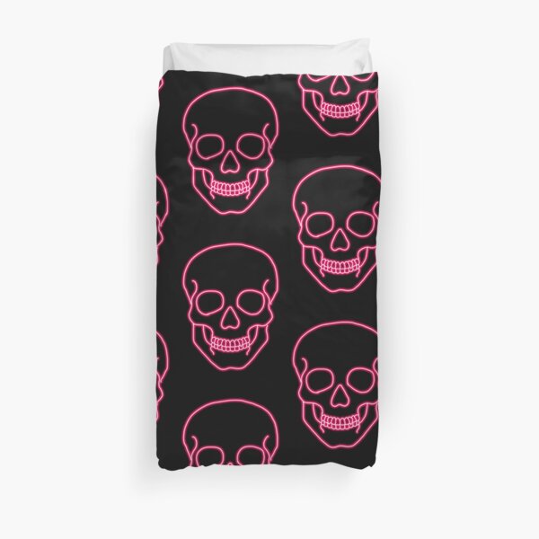 Red neon skull Duvet Cover