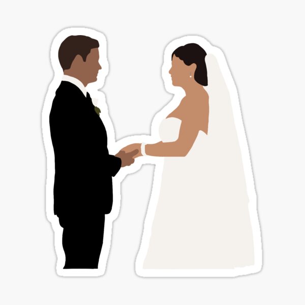 Jo and Alaric at Their Wedding Sticker for Sale by alisejdesigns