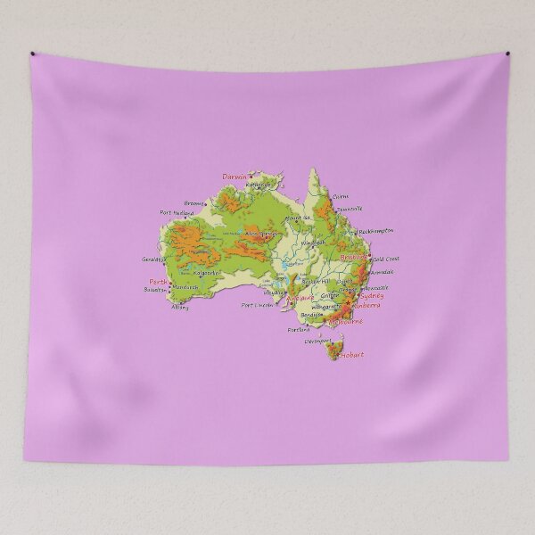 Item preview, Australia physical map topographic map of Australia coast, Capitals and Major cities  designed and sold by mashmosh.