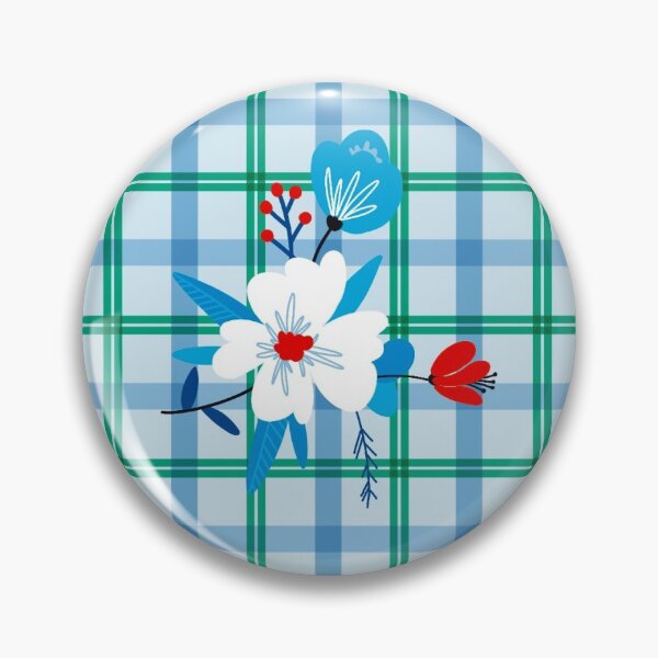Item preview, Blue Grid white daisy country style vantage flower checker  designed and sold by TheaArtStudio.