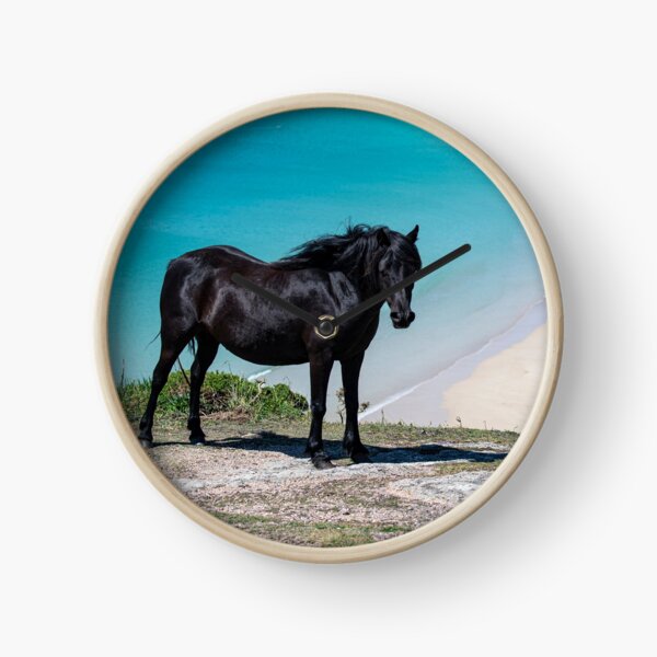 Item preview, Pedn Vounder Beach Cornwall with a wild  Black horse designed and sold by kathleenjean.