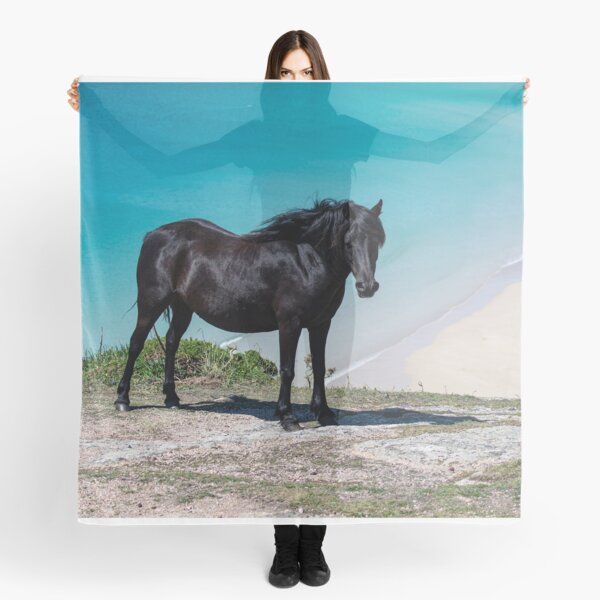 Item preview, Pedn Vounder Beach Cornwall with a wild  Black horse designed and sold by kathleenjean.