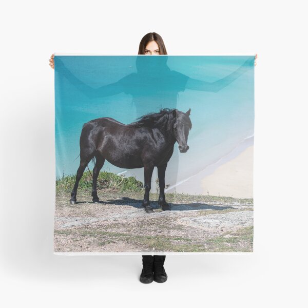 Item preview, Pedn Vounder Beach Cornwall with a wild Black horse designed and sold by kathleenjean.