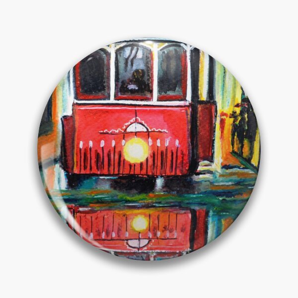 Item preview, Red Tram Rainy landscape watercolor  designed and sold by artbymanjiri.