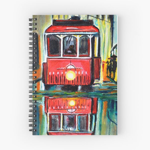 Item preview, Red Tram Rainy landscape watercolor  designed and sold by artbymanjiri.