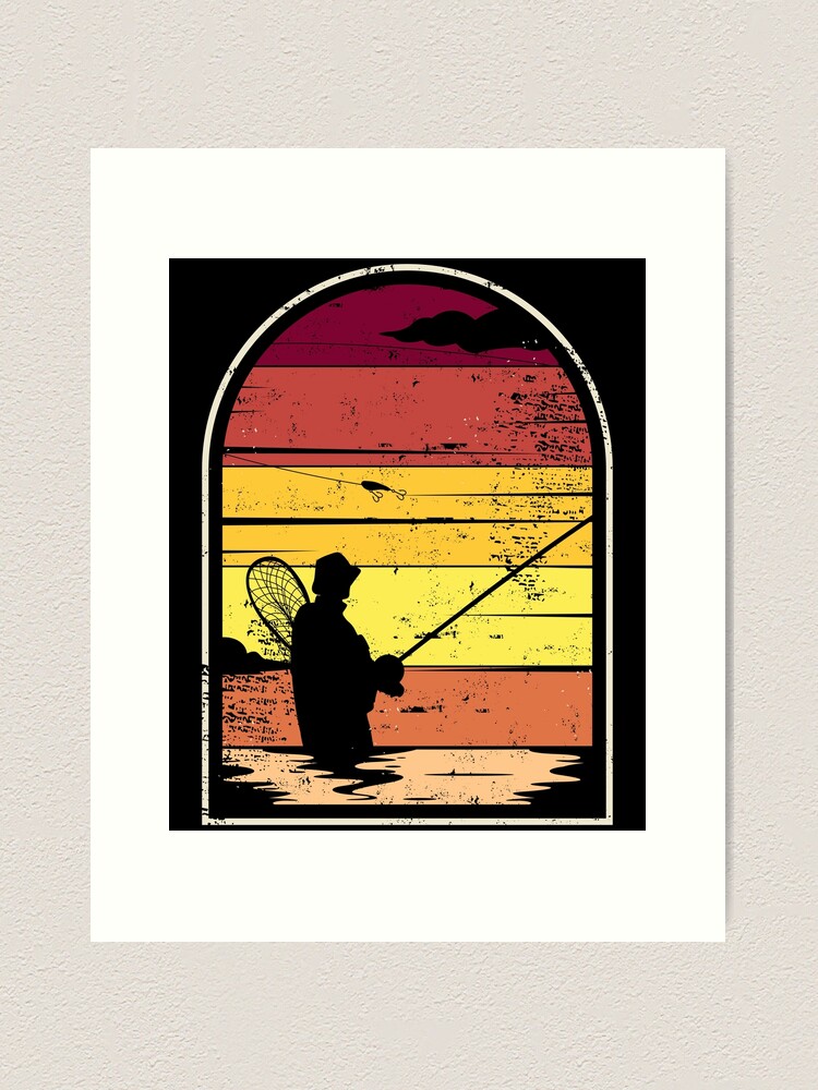 Fly Fishing at Sunset  Cool Vintage Retro Distressed design print