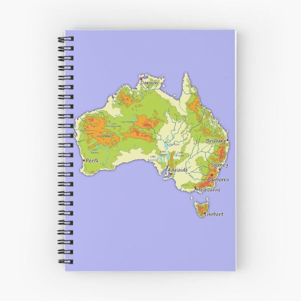 Item preview, Australia physical map topographic map of Australia lakes rivers, coast, Capitals and Major cities  designed and sold by mashmosh.