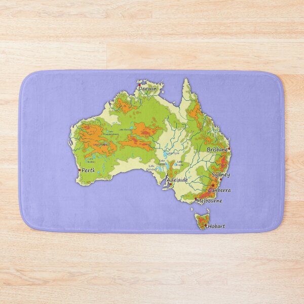 Item preview, Australia physical map topographic map of Australia lakes rivers, coast, Capitals and Major cities  designed and sold by mashmosh.