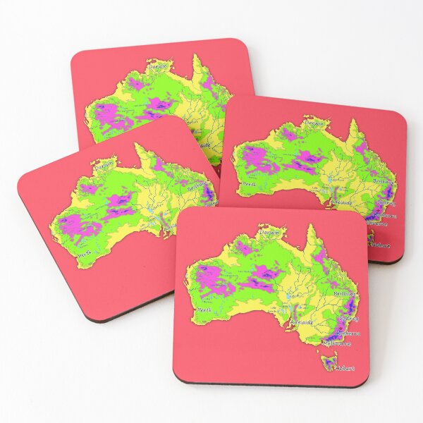 Item preview, Australia physical map topographic map of Australia bright colors Capitals and Major cities  designed and sold by mashmosh.