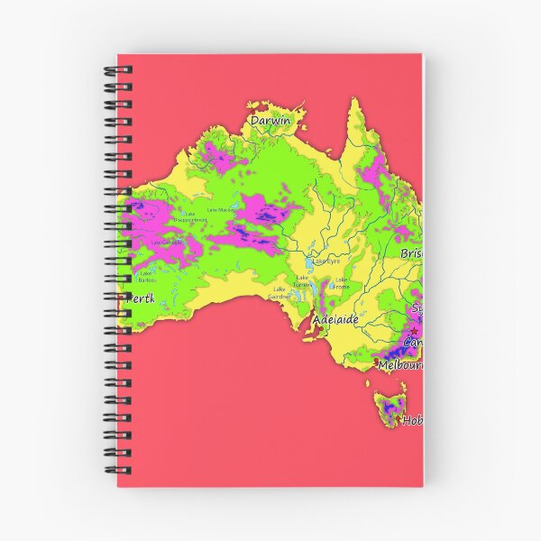 Item preview, Australia physical map topographic map of Australia bright colors Capitals and Major cities  designed and sold by mashmosh.
