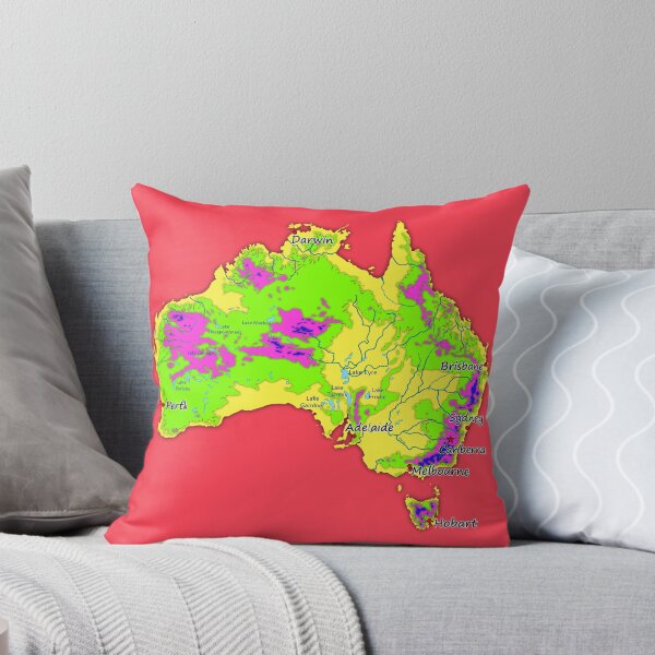 Item preview, Australia physical map topographic map of Australia bright colors Capitals and Major cities  designed and sold by mashmosh.