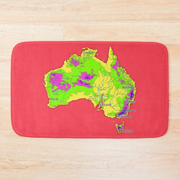 Item preview, Australia physical map topographic map of Australia bright colors Capitals and Major cities  designed and sold by mashmosh.