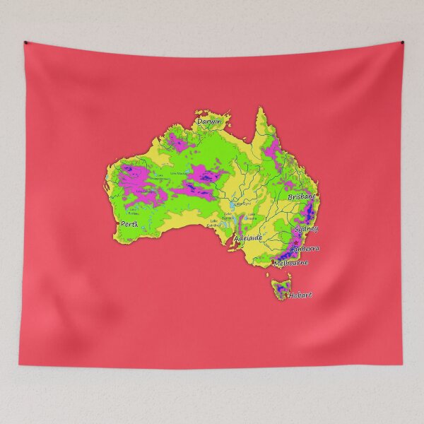 Item preview, Australia physical map topographic map of Australia bright colors Capitals and Major cities  designed and sold by mashmosh.