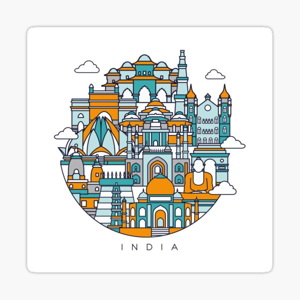 Famous Indian landmarks travel and tourism waercolor illustration Stock  Illustration | Adobe Stock