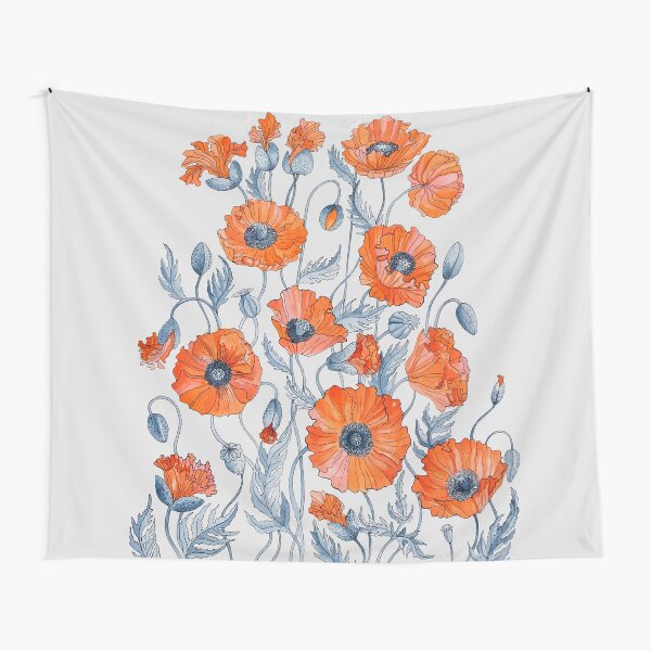 Poppies floral light grey Tapestry