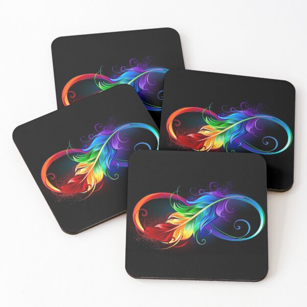 Item preview, Infinity with rainbow feather on black background designed and sold by Blackmoon9.