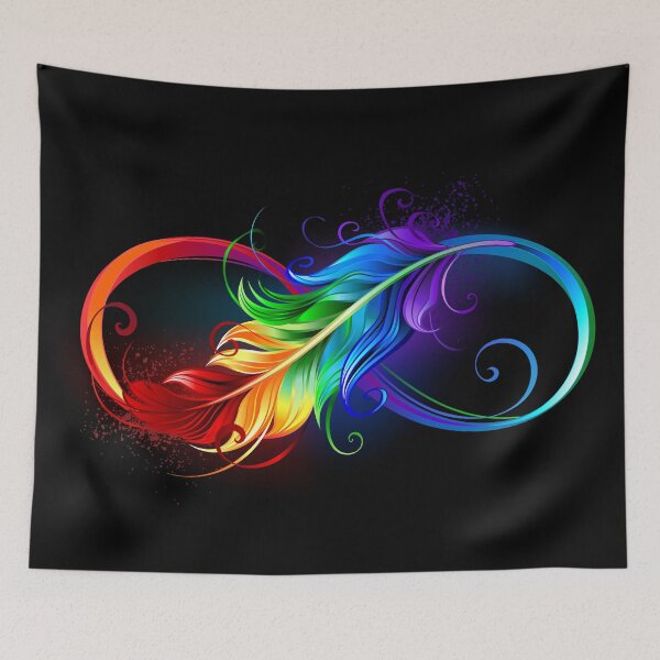 Item preview, Infinity with rainbow feather on black background designed and sold by Blackmoon9.