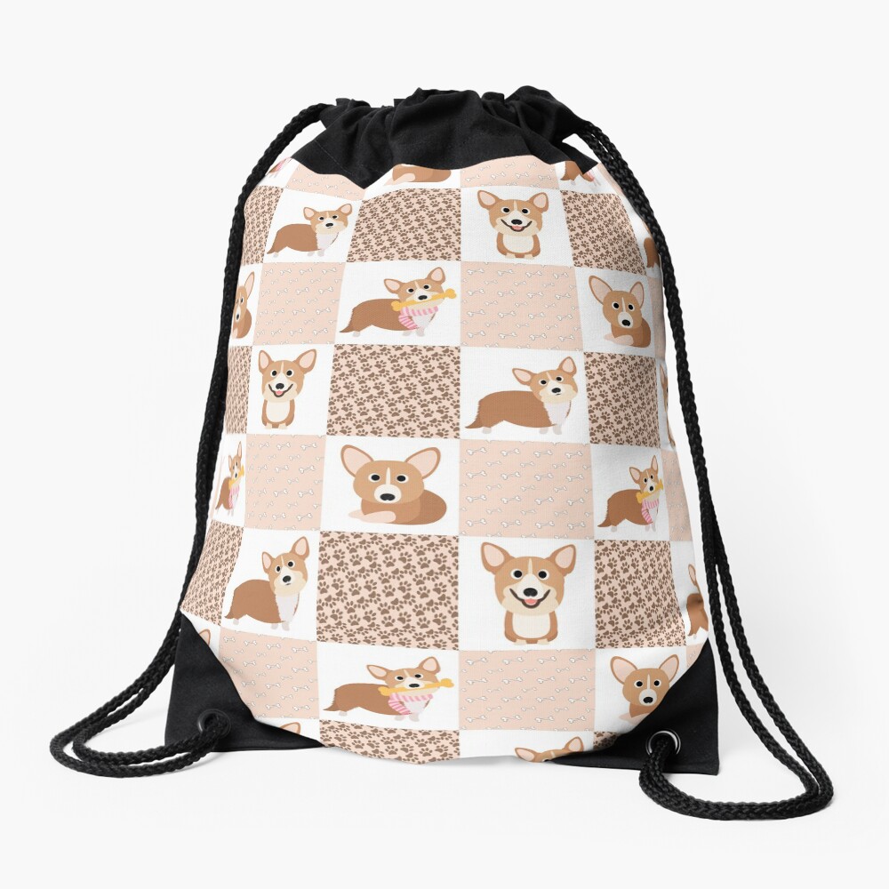 Corgi Patchwork Pattern Drawstring Bag