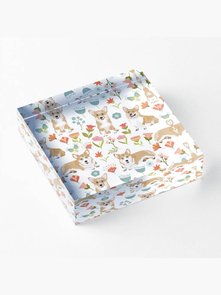 Alternate view of Summer Corgi And Flower Meadow Acrylic Block