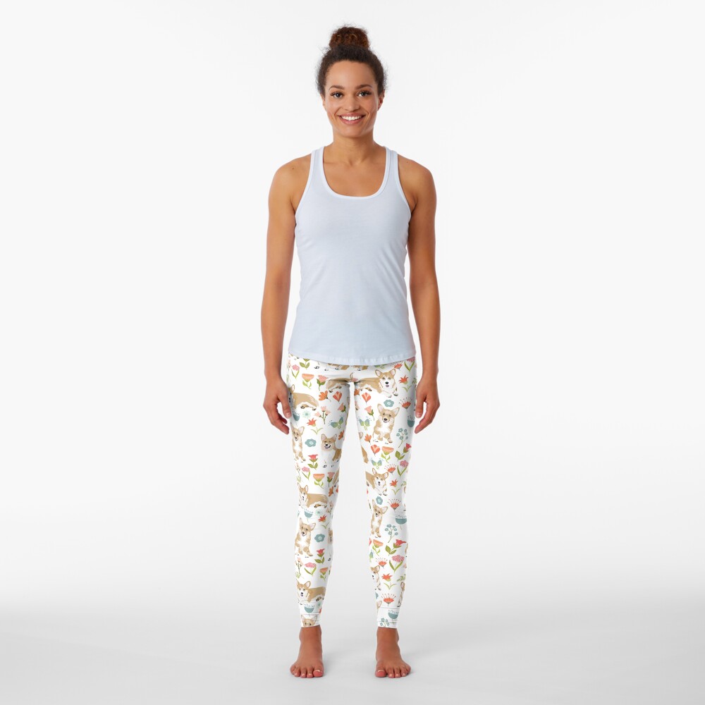 Summer Corgi And Flower Meadow Leggings