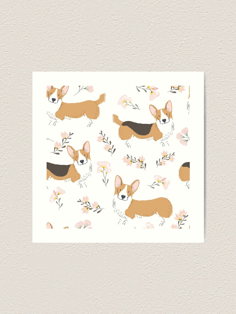 Alternate view of Corgi Summer Flowers Meadow Art Print