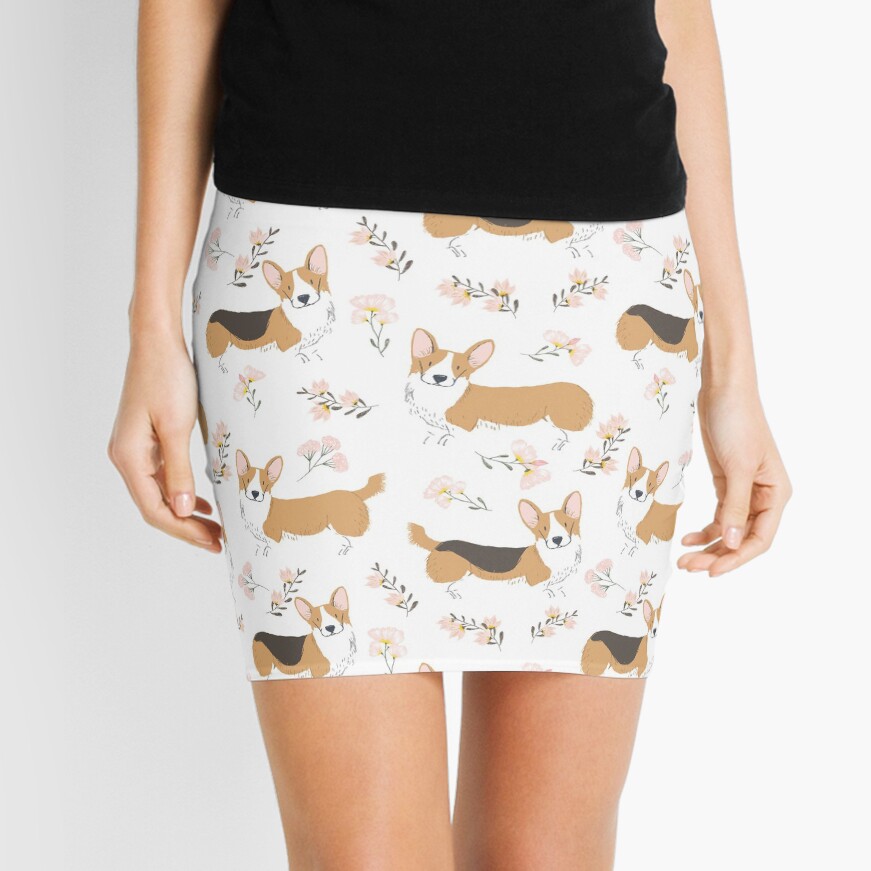 Corgi Summer Flowers Meadow Mini Skirt