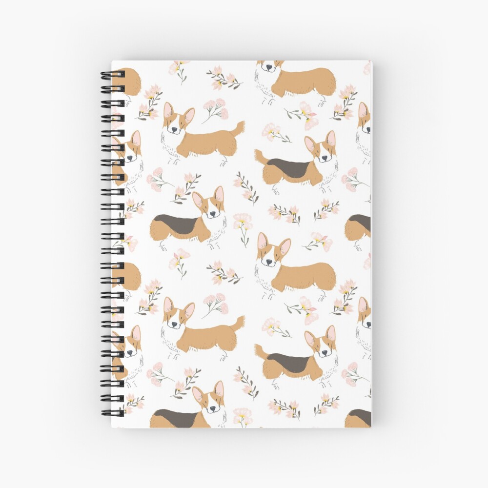 Corgi Summer Flowers Meadow Spiral Notebook