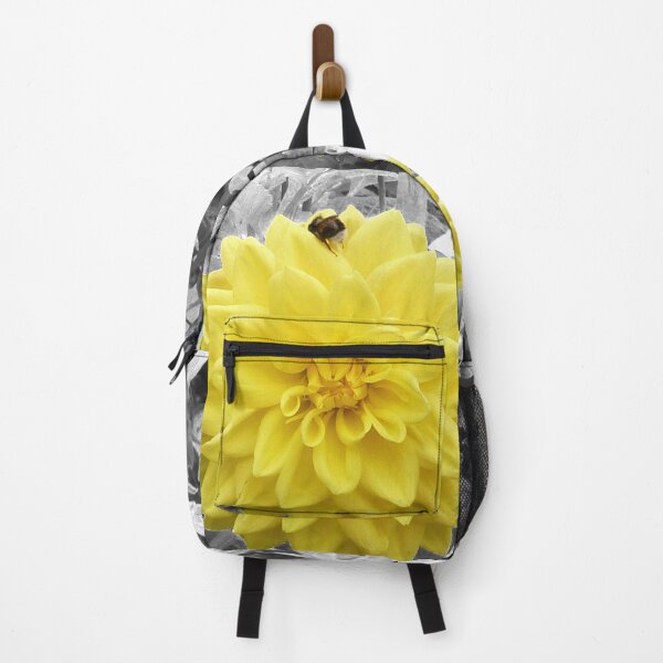 Item preview, Yellow Dahlia flower, with a bee in selective colouring.  designed and sold by PicsByTony.