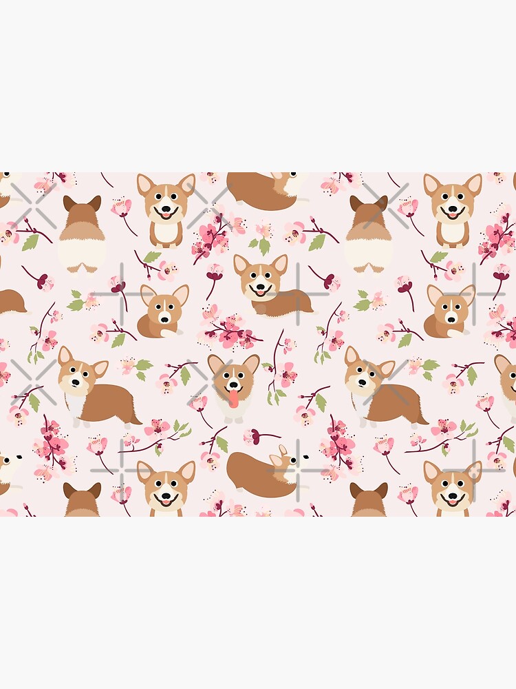 Corgis And Cherry Blossoms Sakura Pattern by Corgiworld