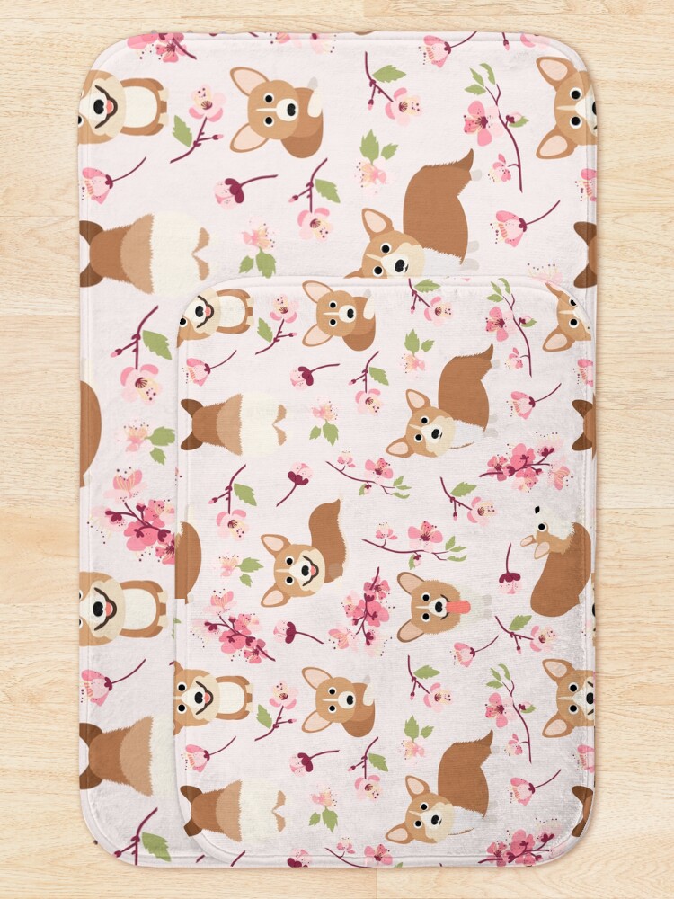 Alternate view of Corgis And Cherry Blossoms Sakura Pattern Bath Mat