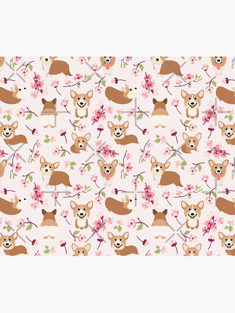 Corgis And Cherry Blossoms Sakura Pattern by Corgiworld