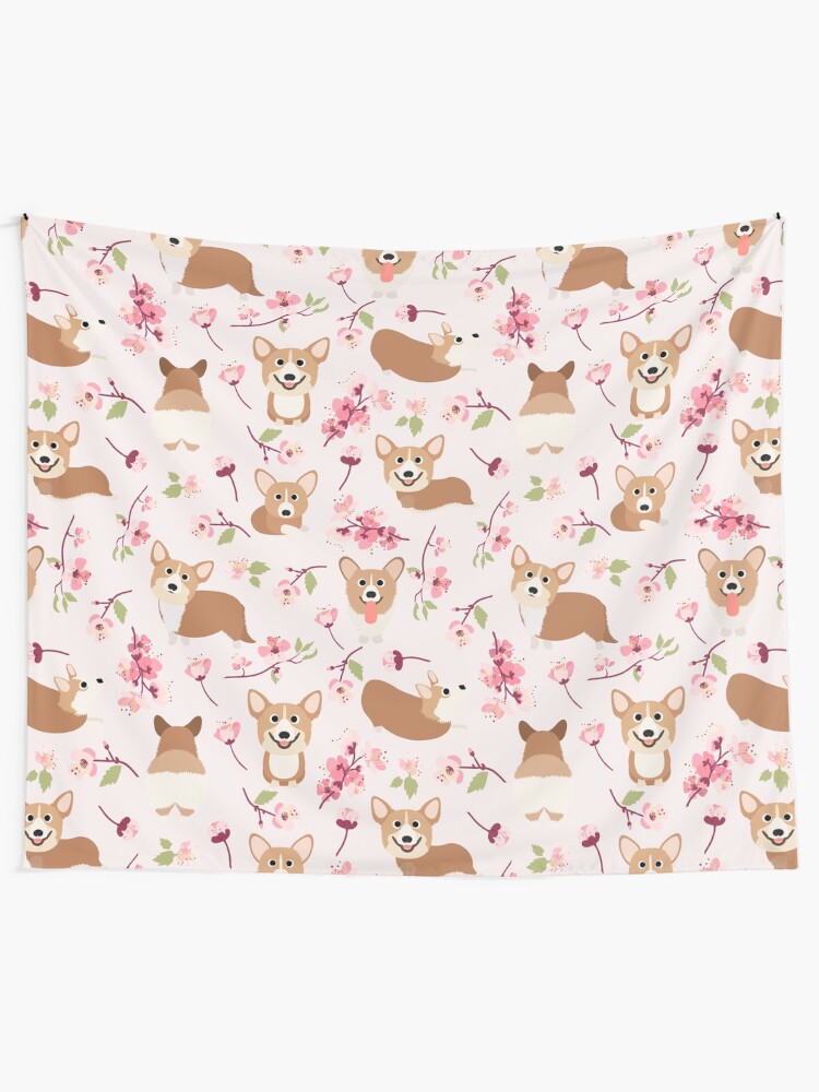 Alternate view of Corgis And Cherry Blossoms Sakura Pattern Tapestry