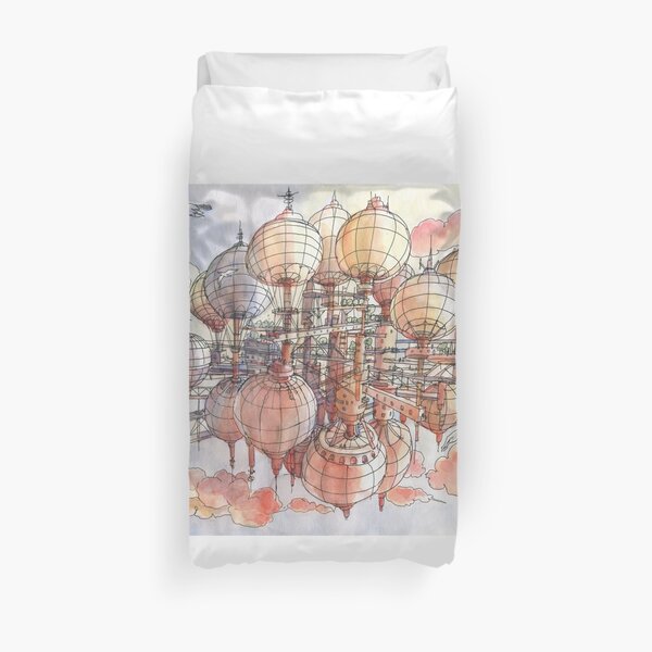 The flying village! Duvet Cover