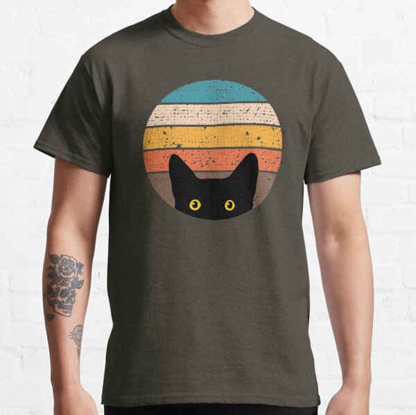 Peeking Cat in Retro Circle Classic T-Shirt