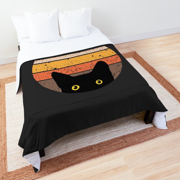 Peeking Cat in Retro Circle Comforter