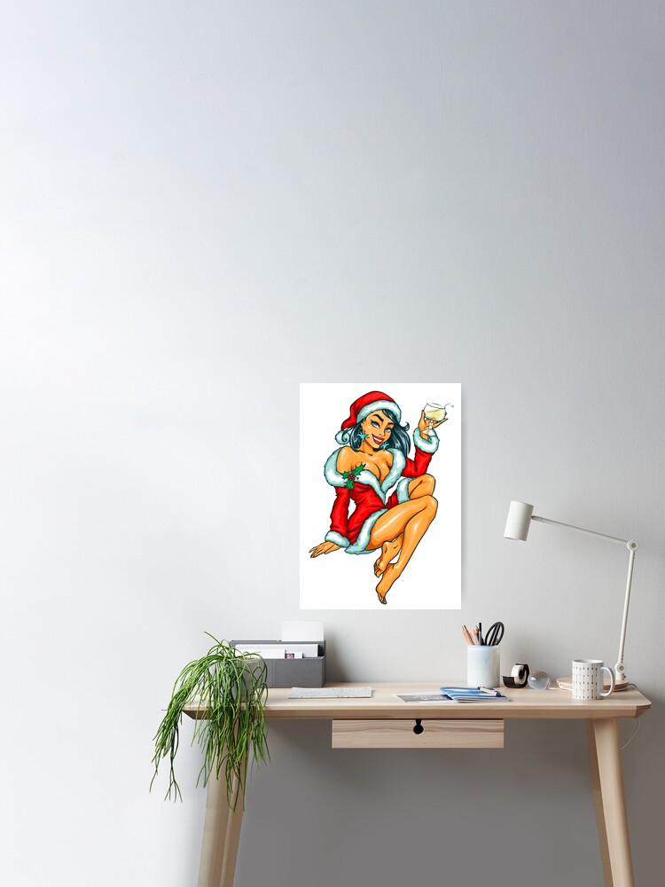 Cheers with a Sexy Christmas pinup girl Poster for Sale by