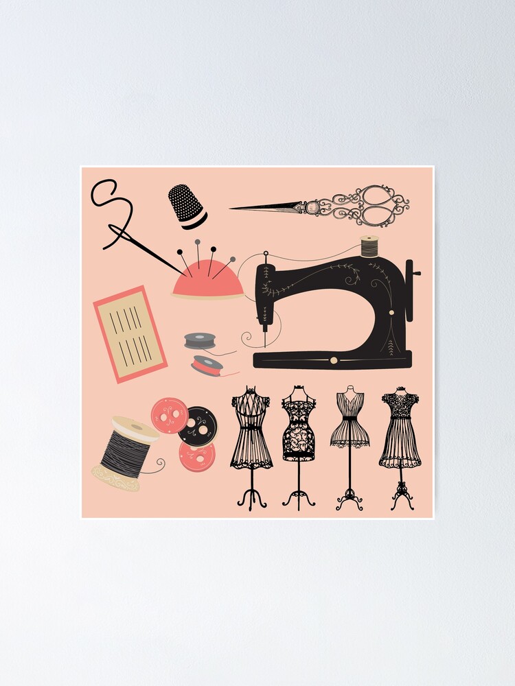 Vintage Sewing Paraphernalia Needles Cotton Vintage Machine Cute Design  Poster for Sale by Artification