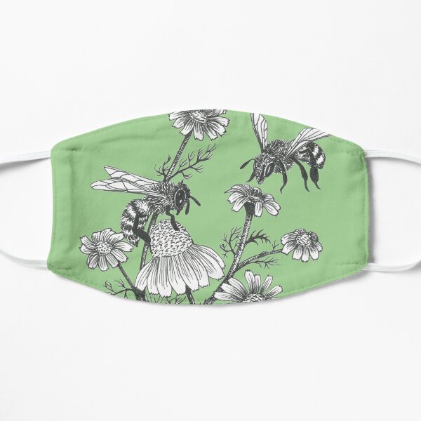 bees and chamomile on succulent green background Flat Mask