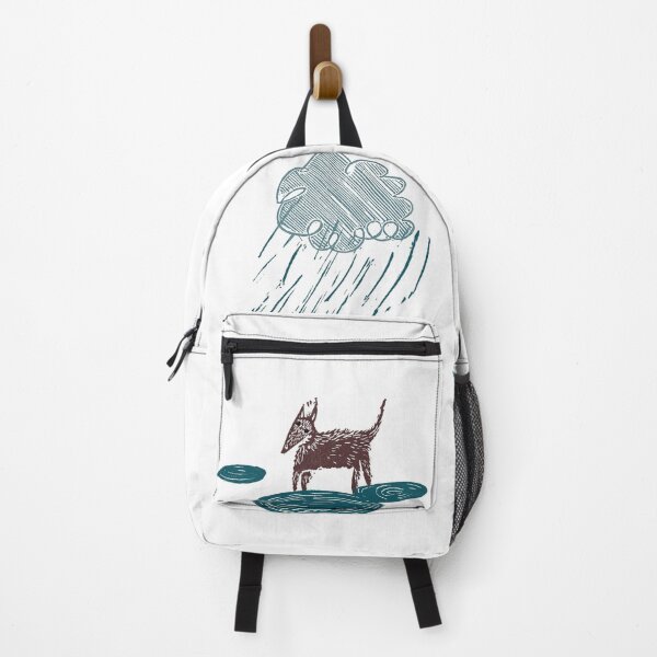 Item preview, Wagging dog in rain puddle linocut designed and sold by Inkysloth.
