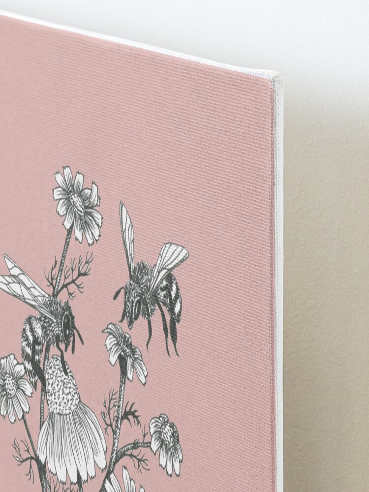 Alternate view of bees and chamomile on dusty pink background Mounted Print
